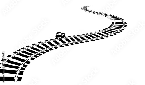 A minimalist vector graphic of a train track curving into the distance