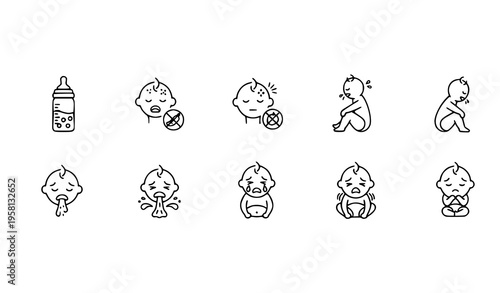 A set of baby icons in a minimalist line art style