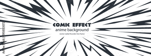 Background radial cartoon for comic thunder burst and anime manga vector. Line book texture for backdrop speed shock and energy fight lightning. Thunder background pop for comic design blast.