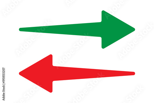 Opposite arrows Vector. Directional arrows set. Green red pointers. Transfer navigation icons. Manual vector only. No autotrace used.