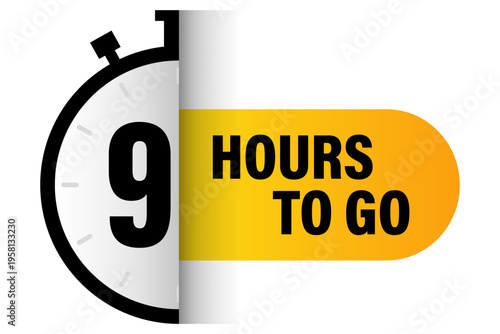 Nine hours remaining. Nine 9 Vector. Countdown timer banner. Time management symbol. Manual vector only. No autotrace used.