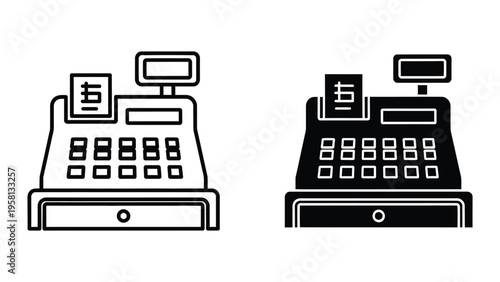 cash register with dollar and euro symbols flat design vector illustration
