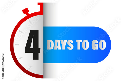 Four days timer. Countdown clock Vector. 4 days text. Blue banner detail. Manual vector only. No autotrace used.
