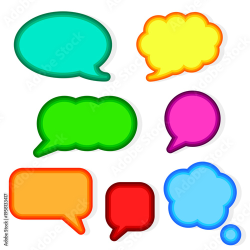 Professionalized speech bubbles. Dialogueing clouds Vector. Communications messages icons. Multicolored discussions symbols.