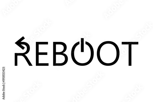 Reboot text logo. Power symbol Vector. Restart arrow sign. Black typography element. Manual vector only. No autotrace used.