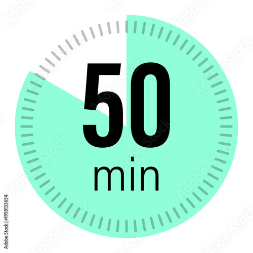 50 min timer. Green clock Vector. Time management tool. Fifty minutes interval. Manual vector only. No autotrace used.