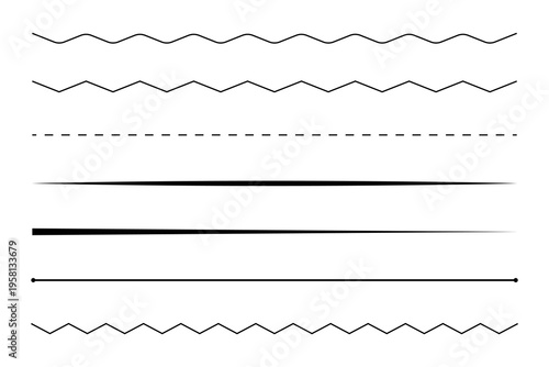 Graphic lines set. Various stroke Vector. Decorative border elements. Minimalist dividers collection. Manual vector only. No autotrace used.