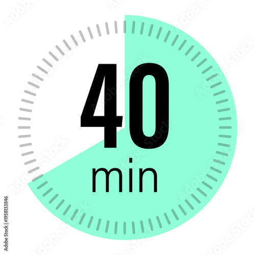 Forty minutes timer. Time management Vector. Forty number detail. Green circle icon. Manual vector only. No autotrace used.