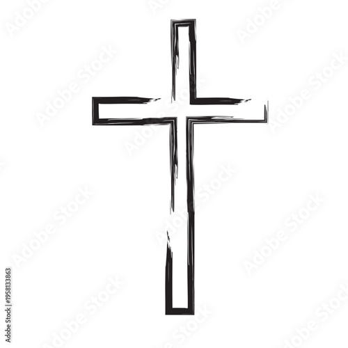 Christian cross icon. Holy religious symbol. Church faith Vector. Black brush stroke. Manual vector only. No autotrace used.
