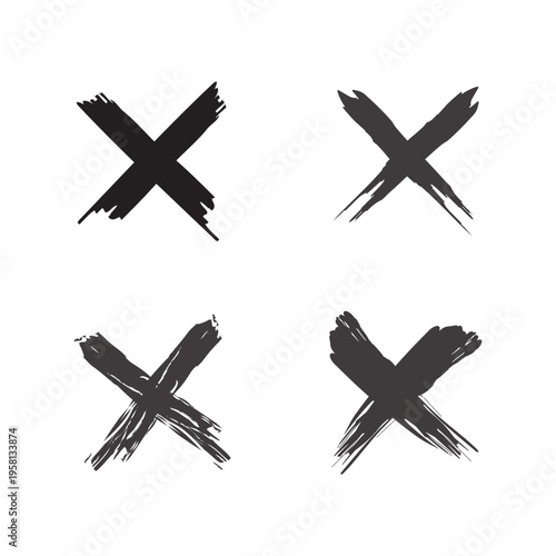 Brush cross set. Black stroke mark. Grunge Vector figure. Ink paint symbol. Manual vector only. No autotrace used.