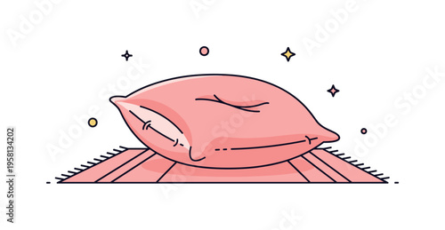 Fluffy pillow lying on a soft rug with gentle folds and subtle highlights, conveying relaxation and comfort in a calm, cozy interior space. Minimalist flat