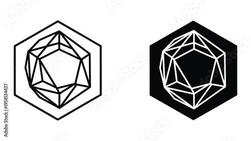 geometric octagon 3d shape wireframe abstract vector illustration