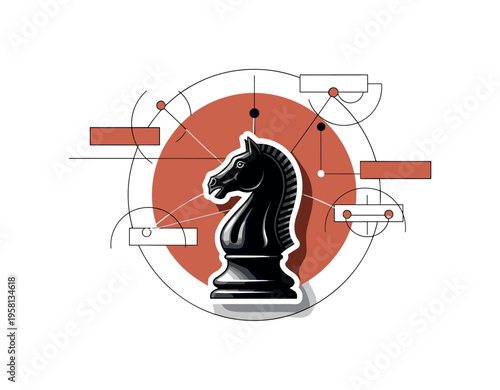 conceptual tactical play composition with a black and white hand hovering over a chess piece about to move, white cut-out outline effect around the hand and