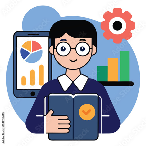 Smart Education Concept with Data Analytics, Online Learning and Digital Dashboard Illustration