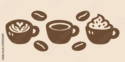 Coffee cups doodle set hand drawn vector illustration