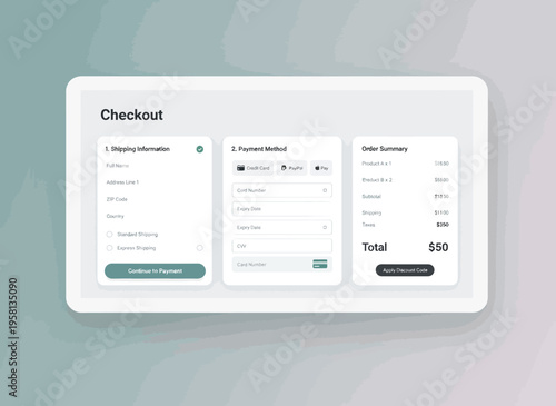 Online shopping checkout process on a digital device screen