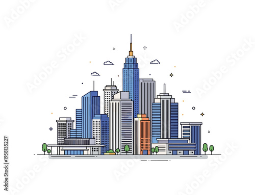 Modern urban landscape a cluster of high-rise buildings with varied heights forming a clean architectural composition that represents contemporary city growth