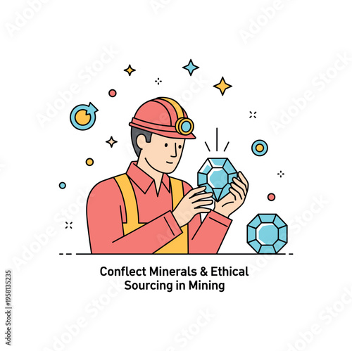 Conflict minerals and ethical sourcing in mining showing a miner carefully examining a gemstone with protective gear, emphasizing responsible practices and