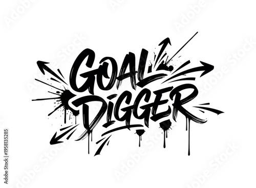 Goal Digger. lettering and all elements in black. Vector style. AWhite background. Pure white background. Perfect isolation and visual consistency. Dynamic
