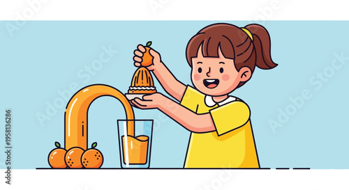Girl Pouring Juice into a Glass.