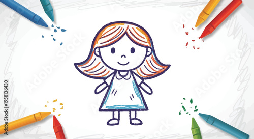 Hand Drawn Cartoon Girl Character Illustration.