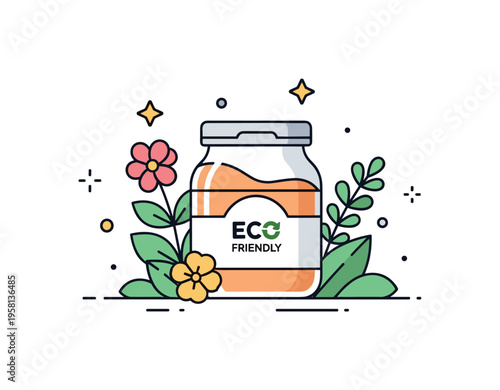 Eco friendly floral packaging small product container with decorative flowers and plant elements creating a natural design aesthetic. Visual metaphor of
