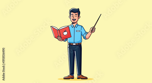 Man holding book and pointer teaching.