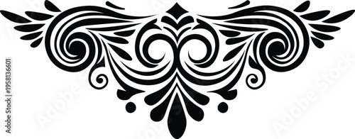 with swirling white background and on Intricate patterns floral shapes design a teardrop black visual