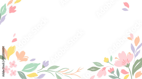A delicate watercolor illustration of pastel-colored flowers and leaves adorning the corners of a white background, evoking a sense of spring and gentle beauty.