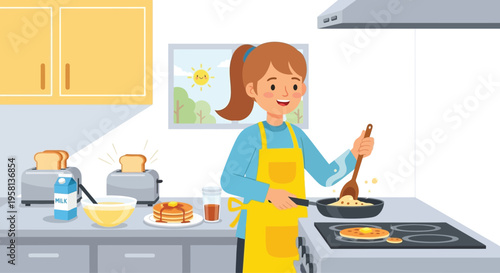 Woman Cooking in Kitchen with Apron.