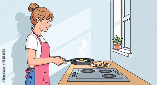 Woman Cooking on Electric Stove Top.