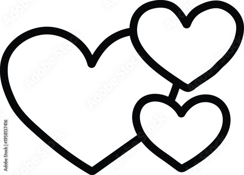 A minimalistic vector illustration showcasing three connected heart outlines, representing love, family, or friendship bonds in a simple, clean, and modern graphic design. This versatile icon conveys 