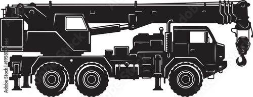Vector illustration of a black truck crane