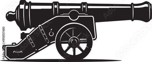 Vector illustration of a black cannon on wheels