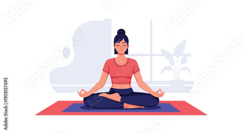 Woman Practicing Yoga Meditation on Mat.