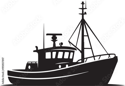 Black silhouette of a fishing boat vector