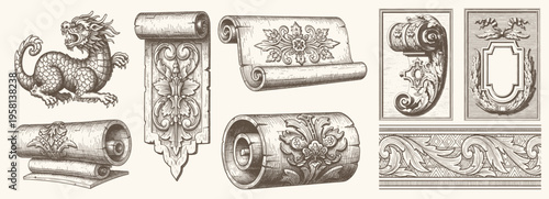 Hand drawn vector retro ornaments