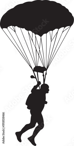 Vector silhouette of parachuter in black