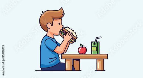 Young Boy Eating Sandwich at Table 1.