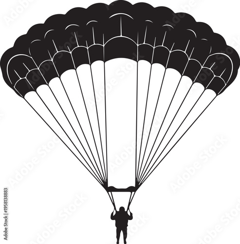Vector illustration of a person parachuting with a black parachute