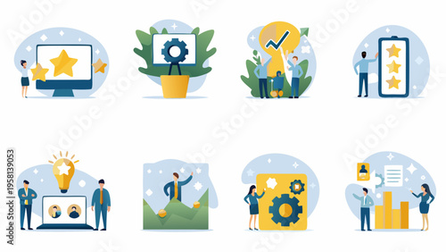Illustrative vector graphics depicting business success growth and positive ratings