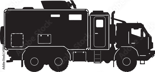 Vector fire truck icon, black silhouette