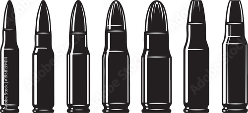 Set of 7 bullet icons vector, black, illustration