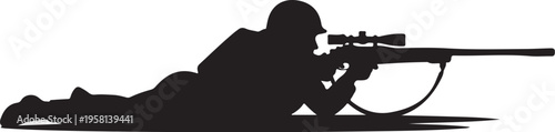 Black silhouette of a soldier aiming a rifle vector