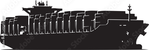 Vector silhouette of a cargo ship with stacked containers