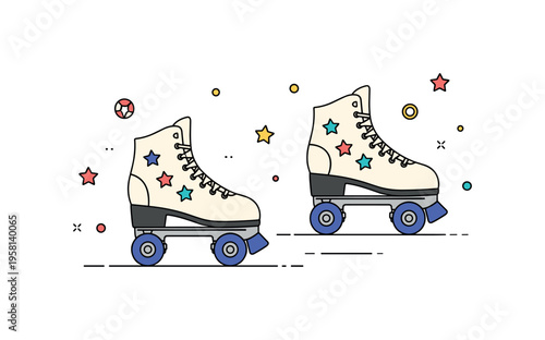 Retro roller skates vintage quad roller skates with playful star decorations suggesting energetic retro leisure and pop culture style. The scene reflects fun