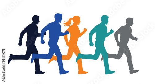 flat vector Running People Silhouettes isolated on White Background vector background, vector illustration