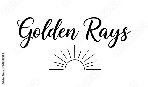 Golden Rays. lettering and all elements in black. Vector style. AWhite background. Pure white background. Perfect isolation and visual consistency. Elegant
