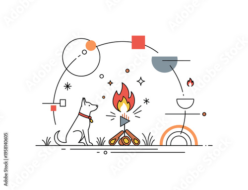 Fire spark flying from a firestarter with small embers representing ignition, energy, and potential fire. Decorative spark icons and tiny flame and star