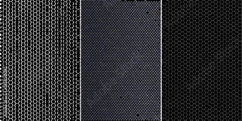 Three variations of a hexagonal grid pattern with differing contrast